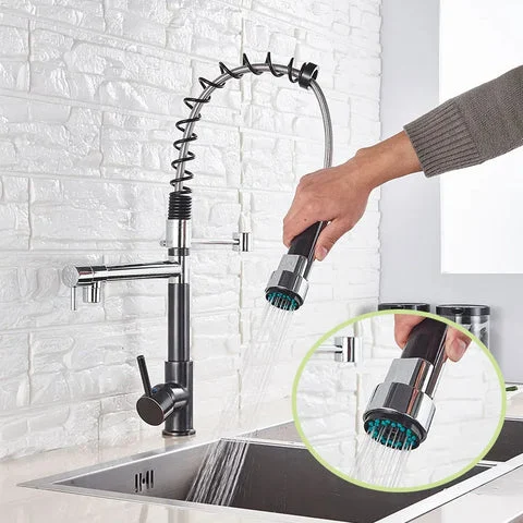 Kitchen Spring Tap Pull Down Pull Out Dual Spouts 360 Rotation Tap