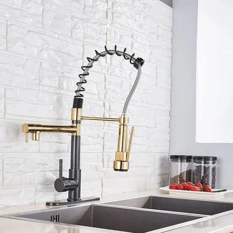 Kitchen Spring Tap Pull Down Pull Out Dual Spouts 360 Rotation Tap