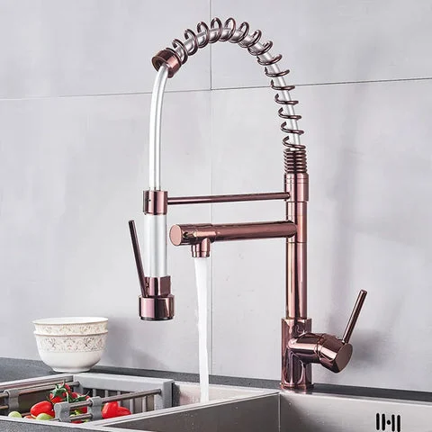 Kitchen Spring Tap Pull Down Pull Out Dual Spouts 360 Rotation Tap