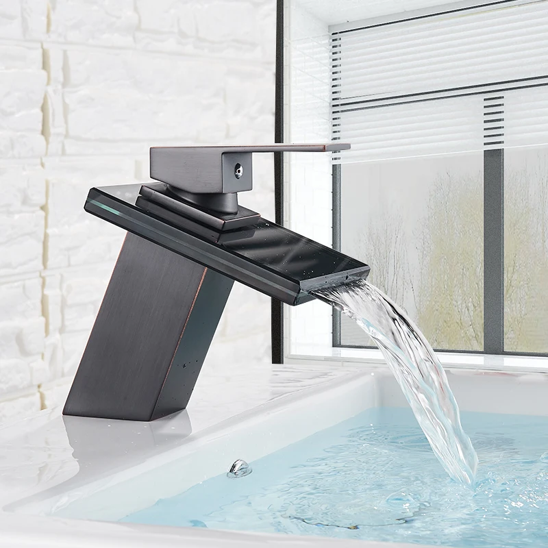 LED Light Basin Tap Waterfall Deck Mounted Single Handle Mixer Tap