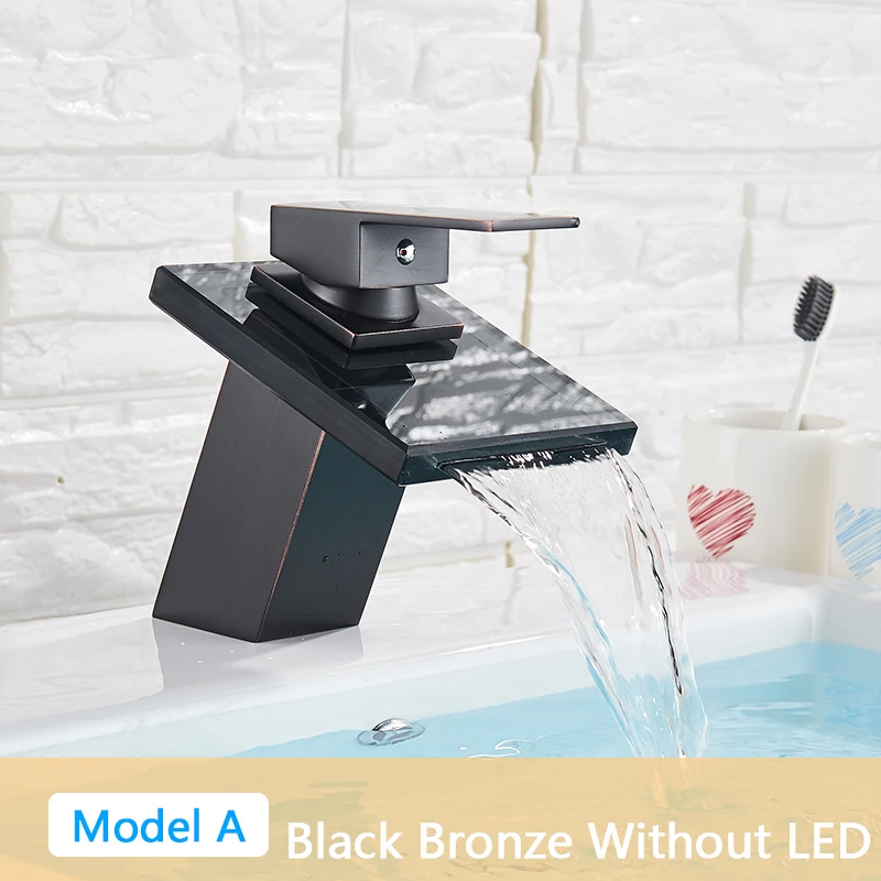 LED Light Basin Tap Waterfall Deck Mounted Single Handle Mixer Tap