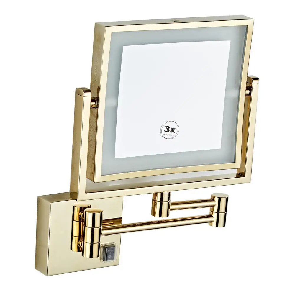 Dressing Mirror 8 inch two side Wall Mounted Gold Square LED Mirror