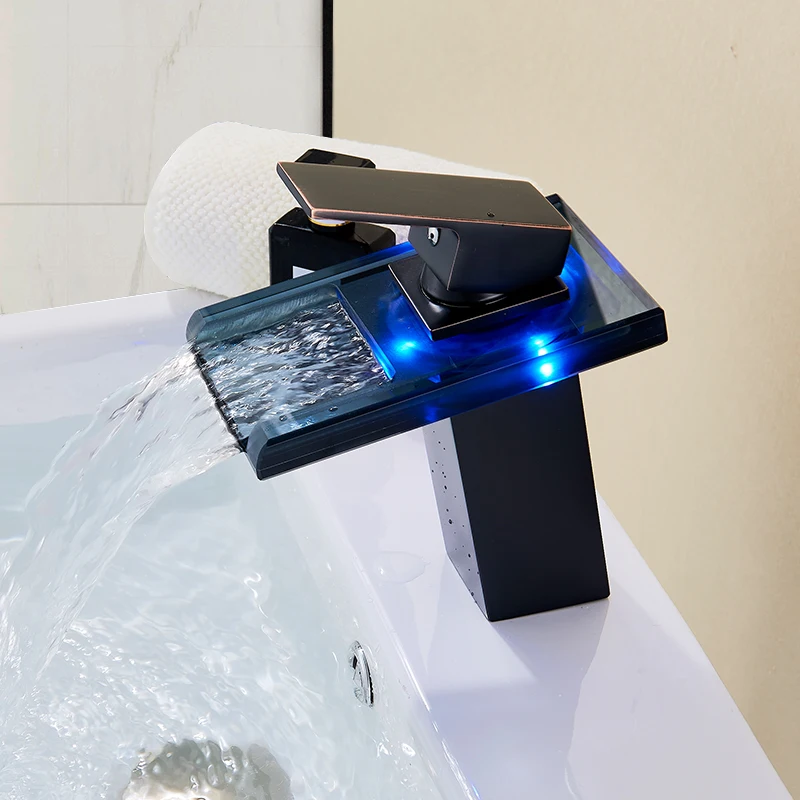 LED Light Basin Tap Waterfall Deck Mounted Single Handle Mixer Tap