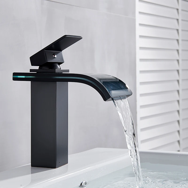 LED Light Basin Tap Waterfall Deck Mounted Single Handle Mixer Tap