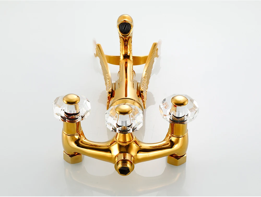 bathlova Golden Brass Bath Shower Tap Set Wall Mounted Swan Bathroom Tap