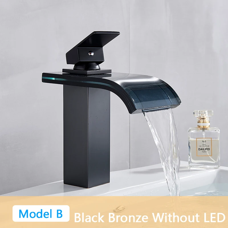 LED Light Basin Tap Waterfall Deck Mounted Single Handle Mixer Tap