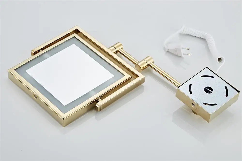 Dressing Mirror 8 inch two side Wall Mounted Gold Square LED Mirror