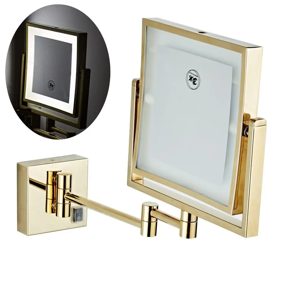 Dressing Mirror 8 inch two side Wall Mounted Gold Square LED Mirror