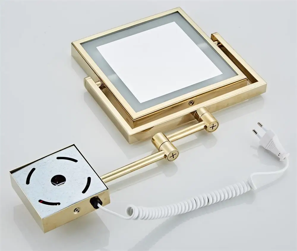 Dressing Mirror 8 inch two side Wall Mounted Gold Square LED Mirror