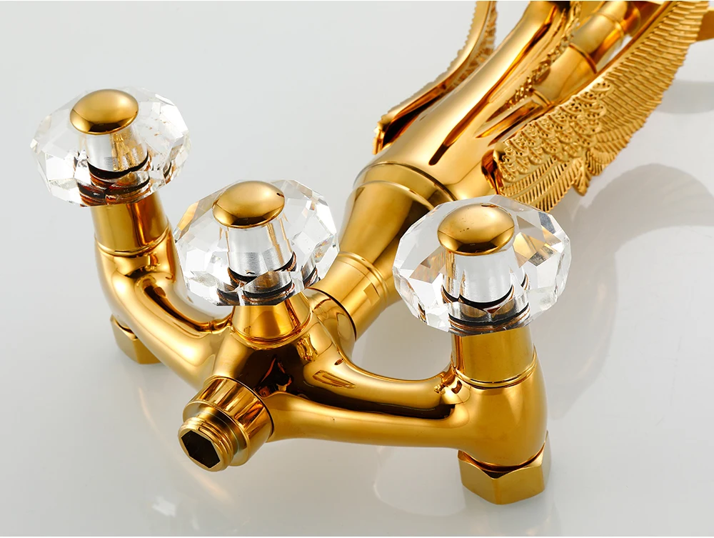 bathlova Golden Brass Bath Shower Tap Set Wall Mounted Swan Bathroom Tap