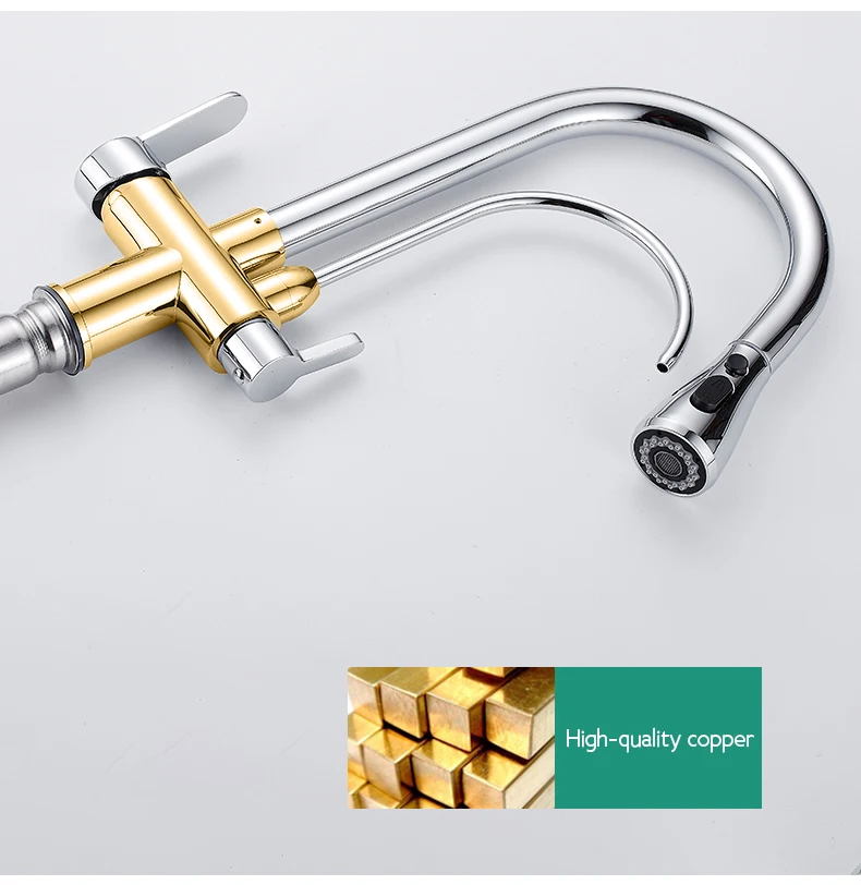 Brass Multifunction Three Ways Kitchen Pull Out Tap Sink Mixer Tap For Kitchen