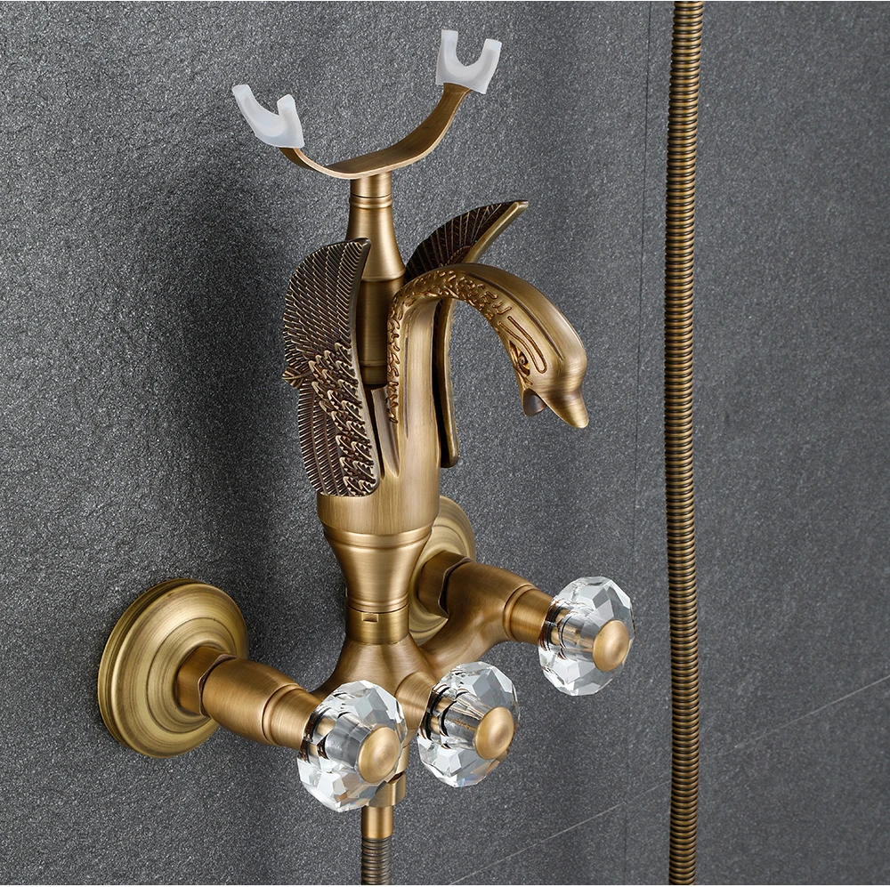 bathlova Golden Brass Bath Shower Tap Set Wall Mounted Swan Bathroom Tap