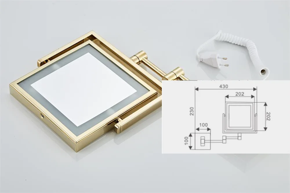 Dressing Mirror 8 inch two side Wall Mounted Gold Square LED Mirror