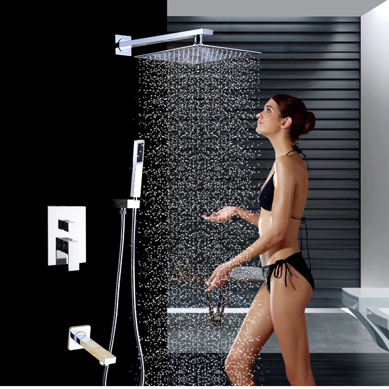 bathlova Stainless Steel Chrome Wall Mount Rainfall Shower Tap Set