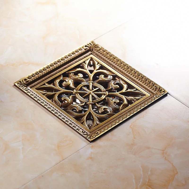 bathlova 4" Elegant Antique Brass Bathroom Shower Floor Grate Drain