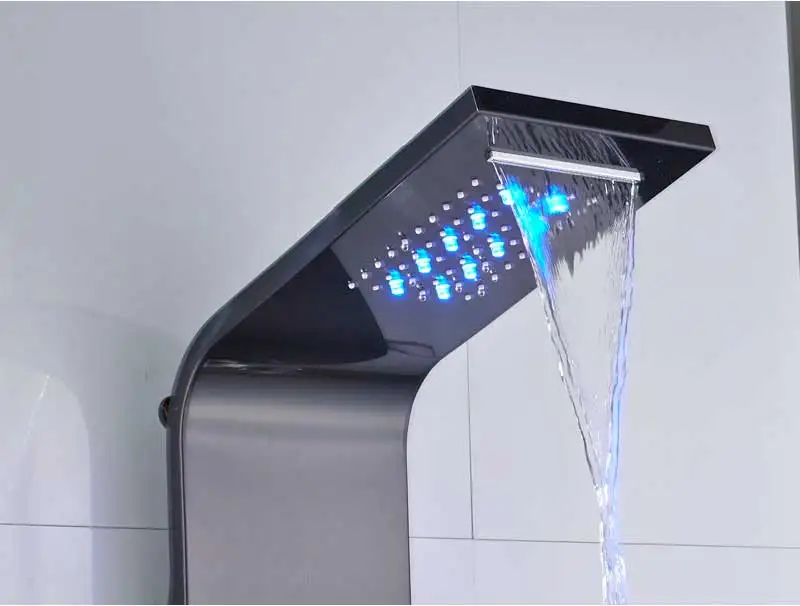 LED Black Shower Tap Bathroom SPA Massage Jet Shower Column System