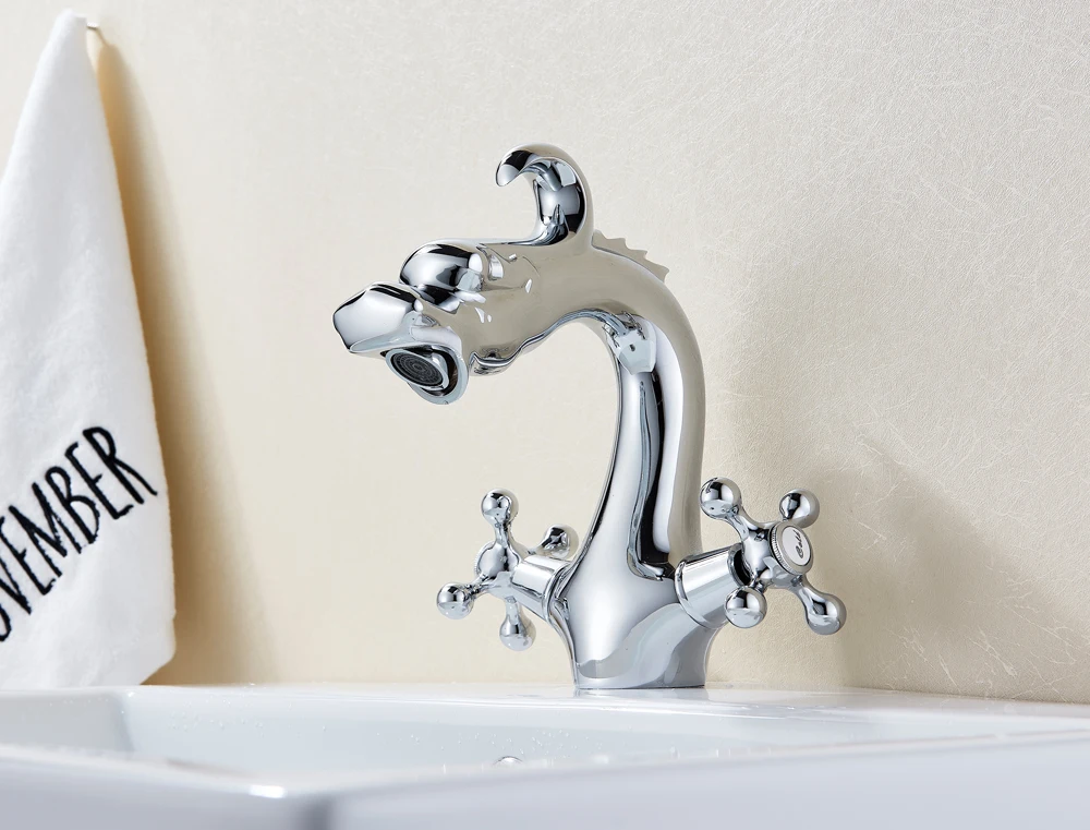 Dragon Shaped Deck Mounted Zinc Alloy Basin Tap Dual Handle