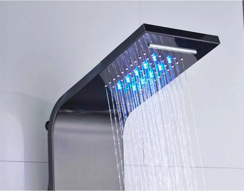 LED Black Shower Tap Bathroom SPA Massage Jet Shower Column System