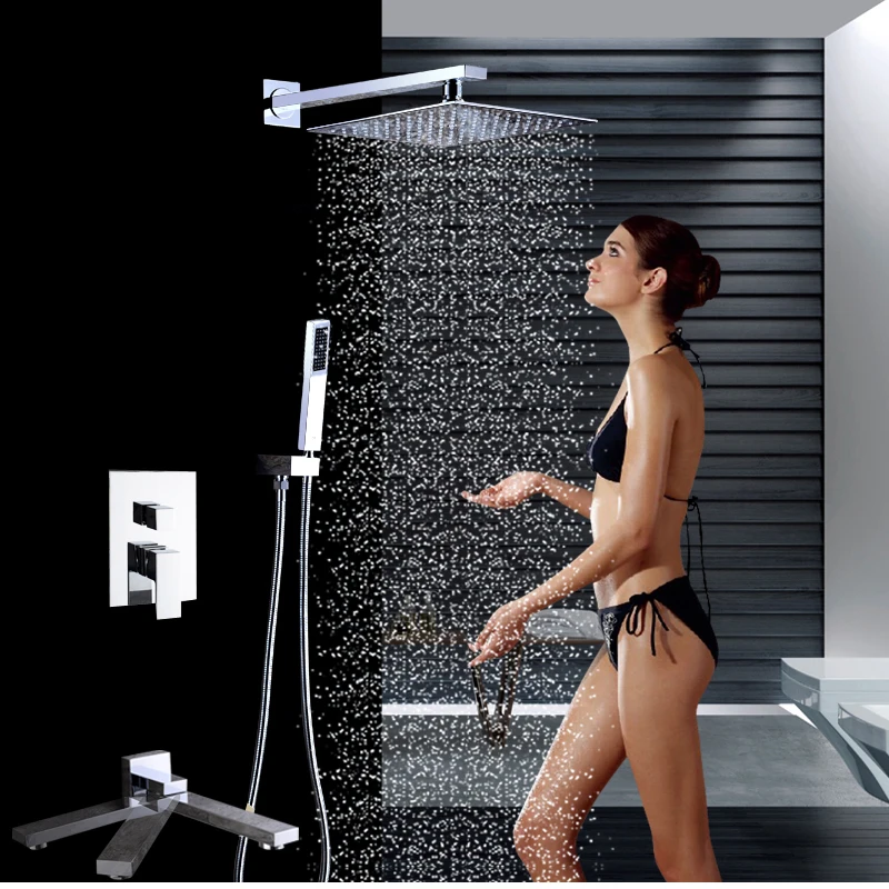 bathlova Stainless Steel Chrome Wall Mount Rainfall Shower Tap Set