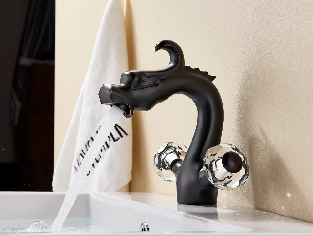 Dragon Shaped Deck Mounted Zinc Alloy Basin Tap Dual Handle