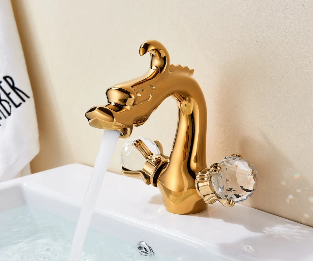 Dragon Shaped Deck Mounted Zinc Alloy Basin Tap Dual Handle