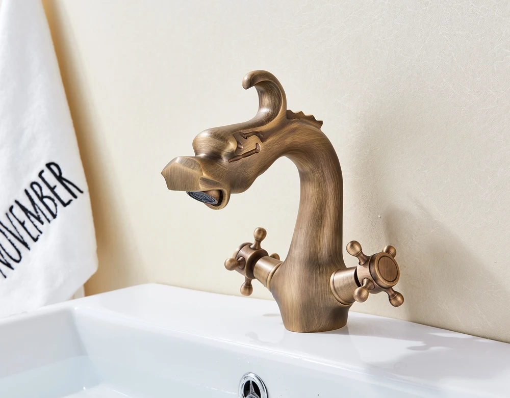 Dragon Shaped Deck Mounted Zinc Alloy Basin Tap Dual Handle