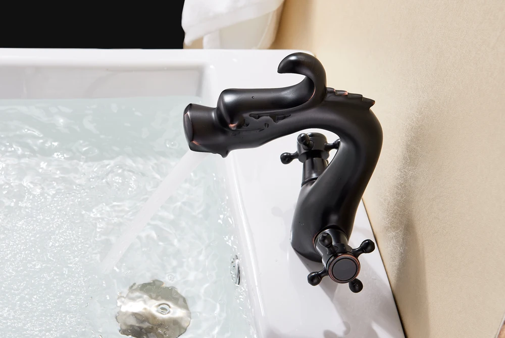 Dragon Shaped Deck Mounted Zinc Alloy Basin Tap Dual Handle