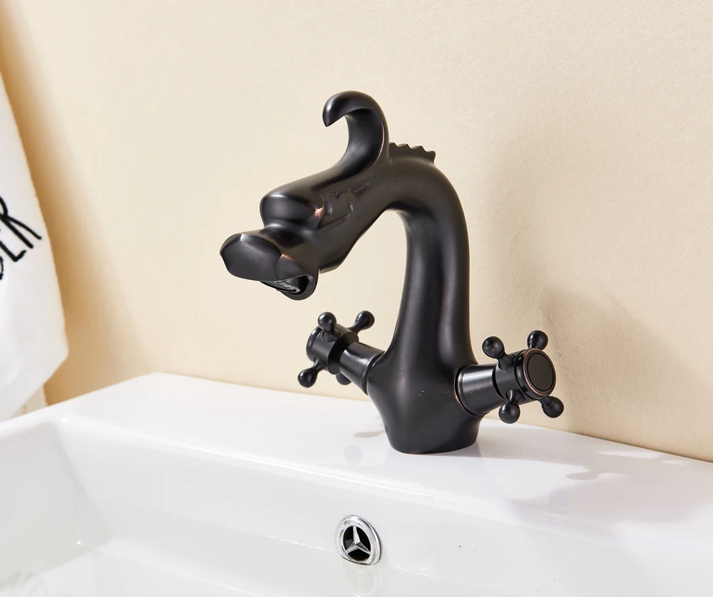 Dragon Shaped Deck Mounted Zinc Alloy Basin Tap Dual Handle