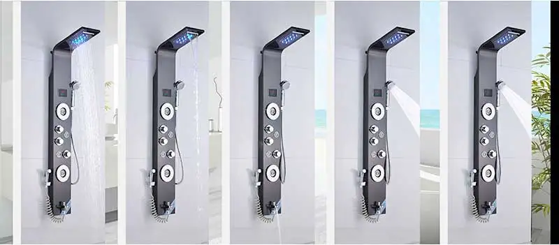 LED Black Shower Tap Bathroom SPA Massage Jet Shower Column System