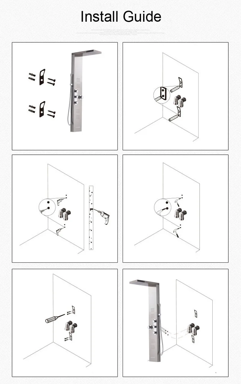 LED Black Shower Tap Bathroom SPA Massage Jet Shower Column System