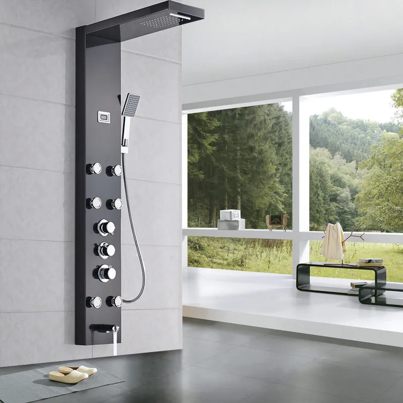 bathlova Stainless Steel Shower Panel And Jet Rain Shower With Thermostatic Mixer Tap