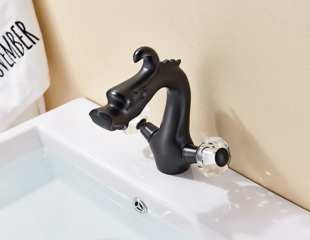 Dragon Shaped Deck Mounted Zinc Alloy Basin Tap Dual Handle