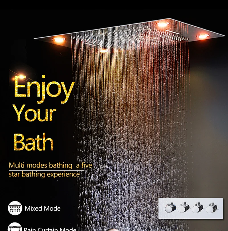 Luxurious LED Shower System Ceiling Mount Rain Head Set 31 Luxury Big Rain Shower Head Dual Rain and Waterfall Shower Sets (3)