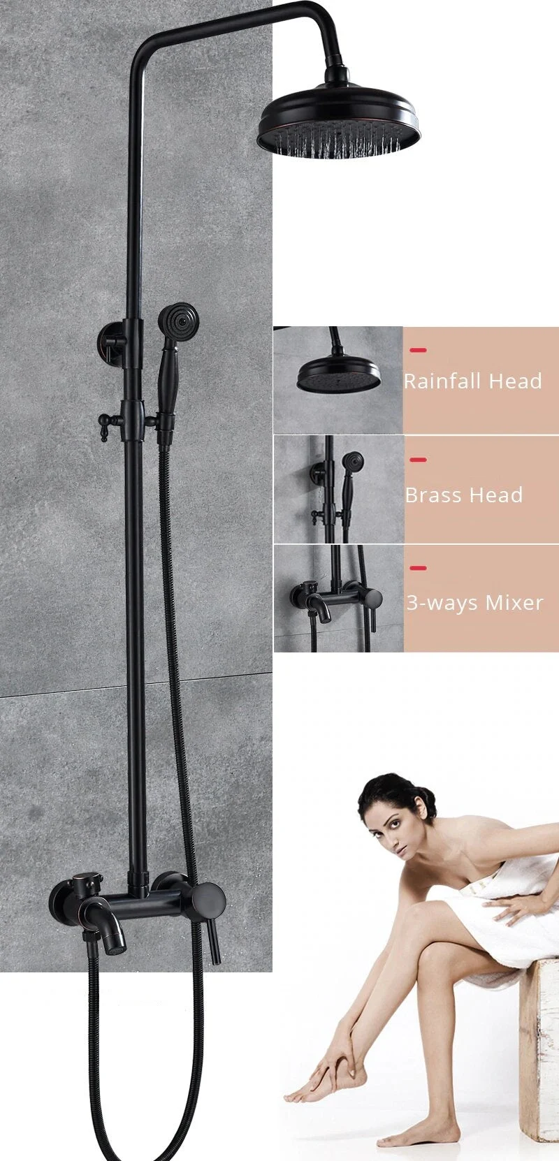 Bathroom Rainfall Shower And Mixer Tap, Wall Mounted