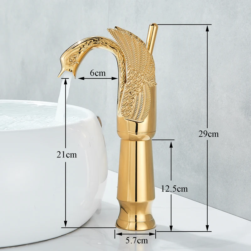 Golden Brass Swan Shape Deck Mount Vessel Basin Sink Tap