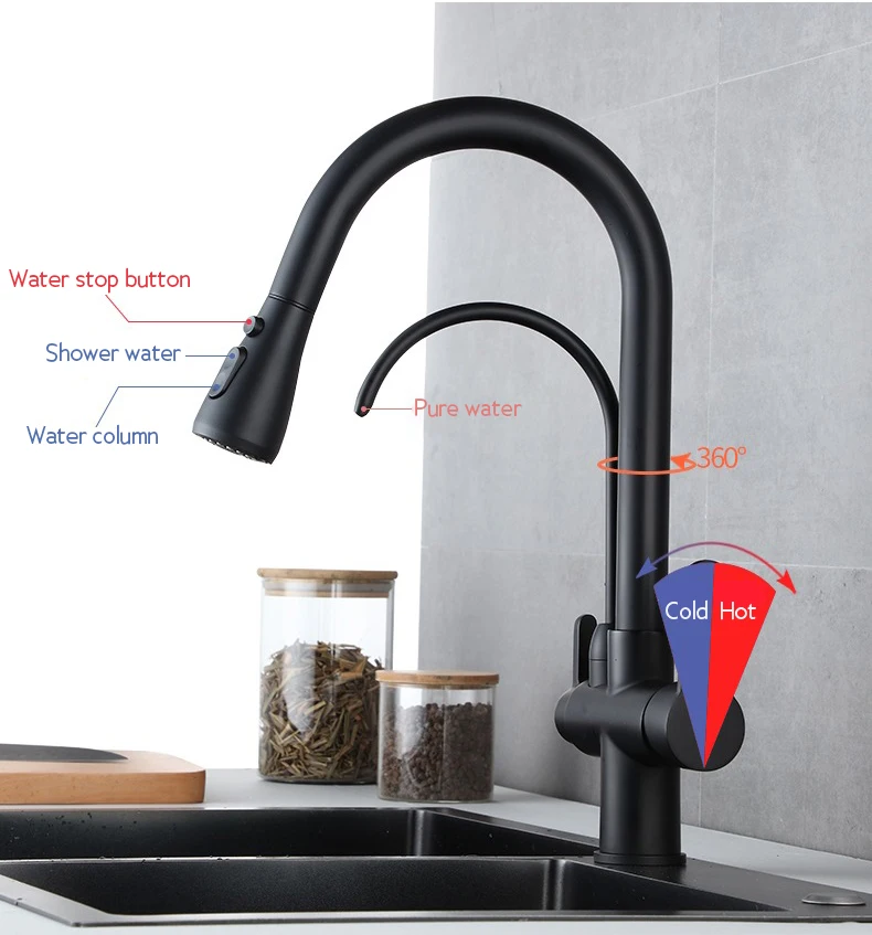 Brass Multifunction Three Ways Kitchen Pull Out Tap Sink Mixer Tap For Kitchen