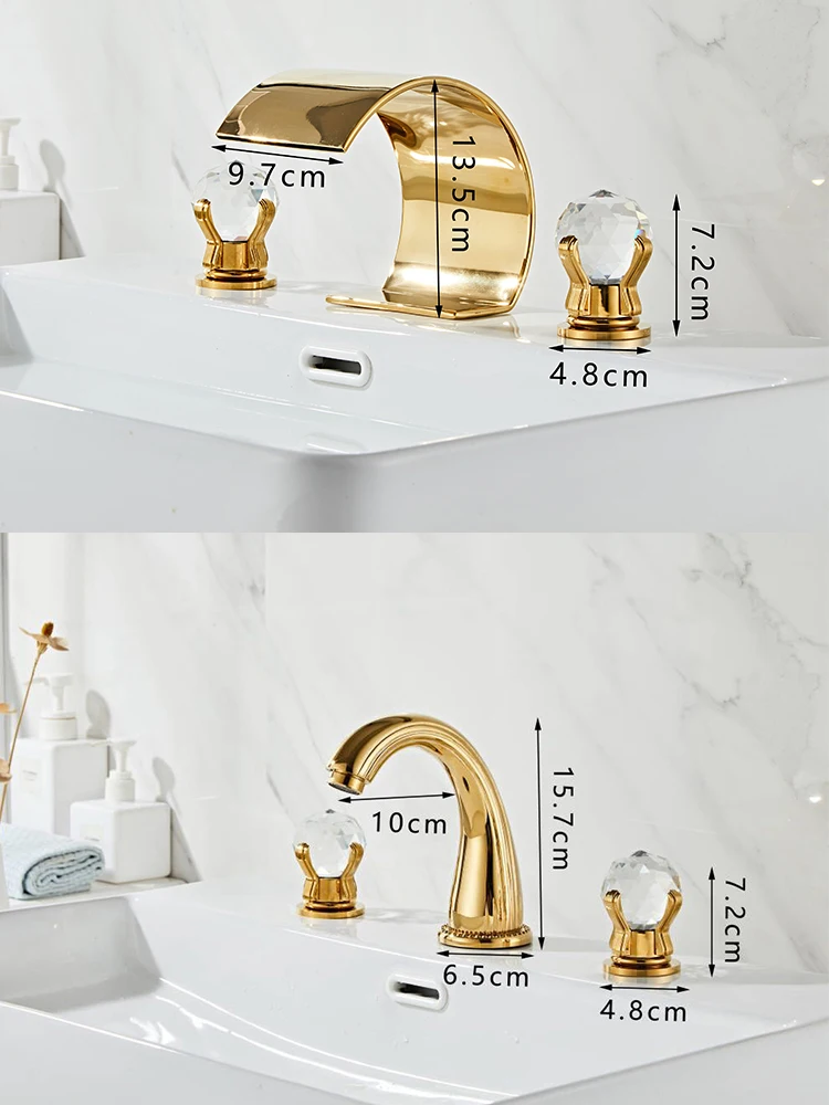 Golden Bathroom Basin Tap for Vessel Sink Crane Waterfall Tap