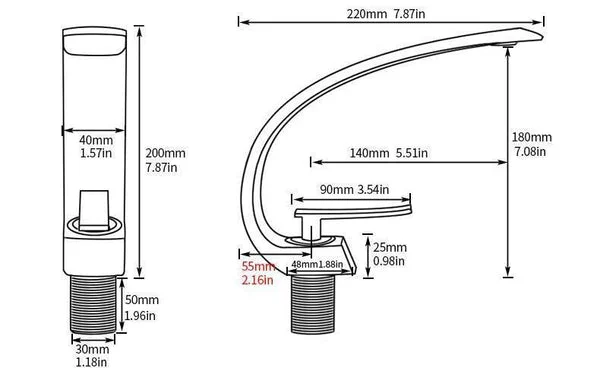 Modern Curved Bathroom Tap Dimensions