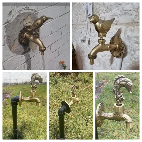 Antique Carved Brass Tap Copper Garden Taps for Washing Machine