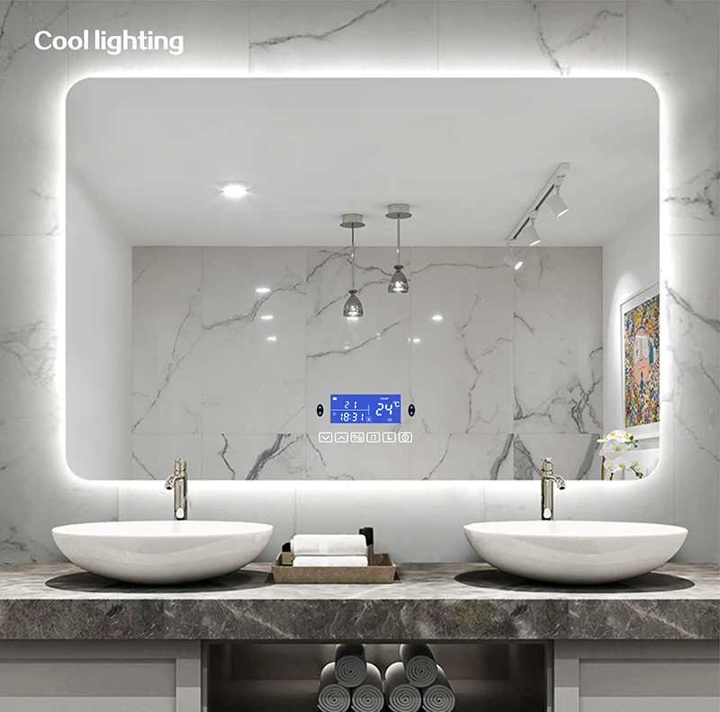 Rectangle Bluetooth Smart Bathroom Makeup Mirror With LED Light