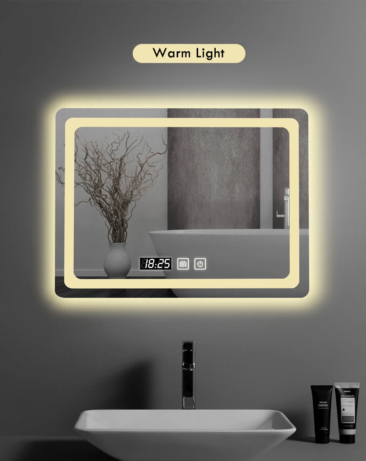 Rectangular Smart Bathroom Mirror 3 Color Adjustable LED Light Mirror