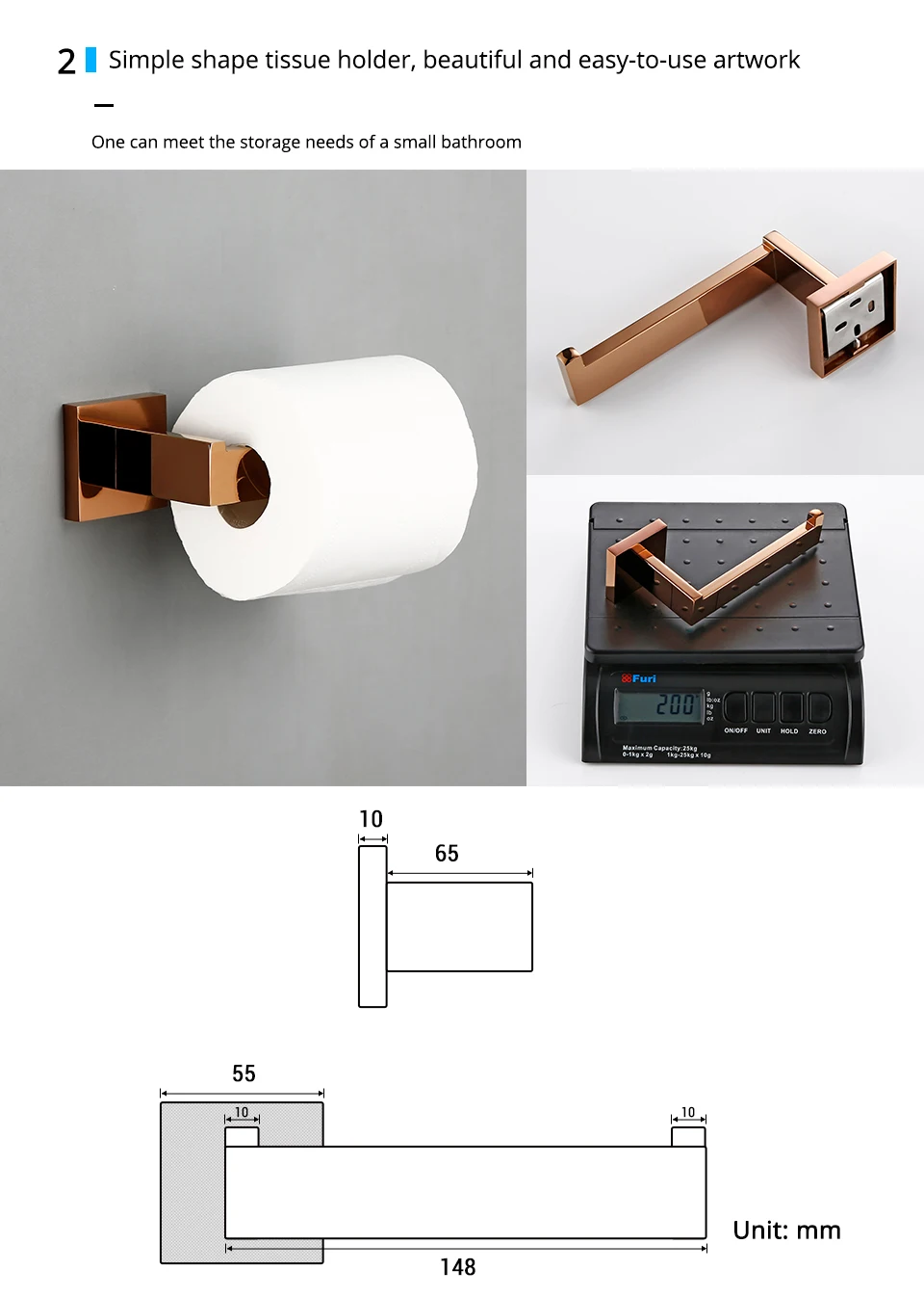 Rose Gold Bathroom Accessory Hardware Toilet Paper Holder Robe Hook