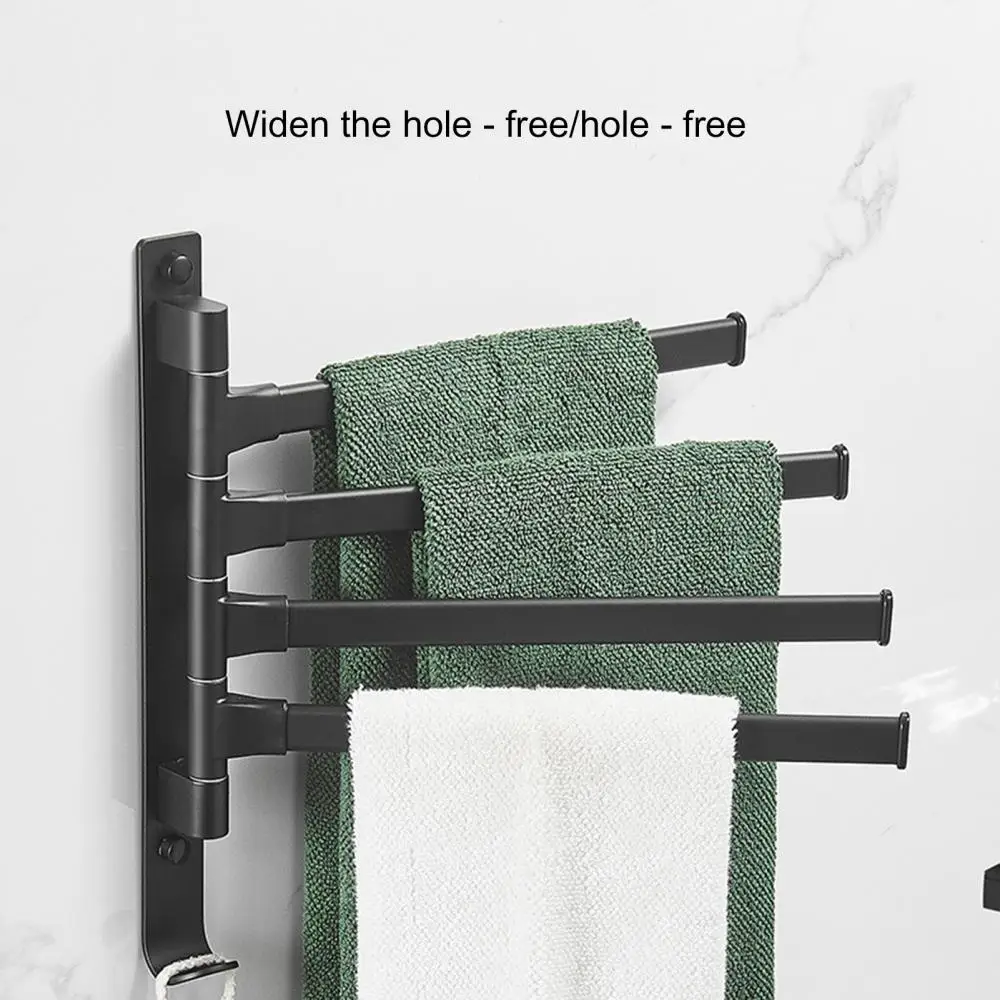 Matte Black Bathroom Swivel Towel Bar Space Saving Swinging Rack