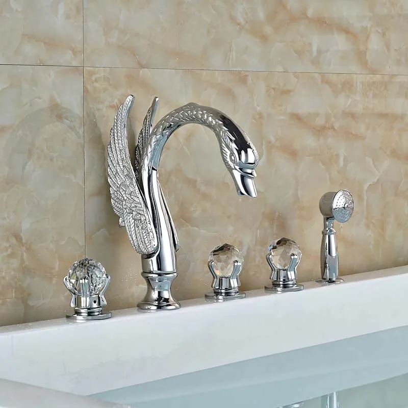 5 Holes Swan Sink Tap With Dual Handle and Handle Shower Head