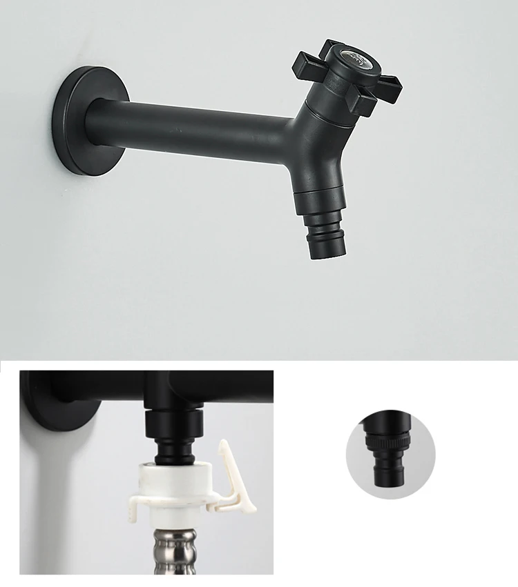 Stainless Steel Black Taps Lengthen Outdoor Garden Tap