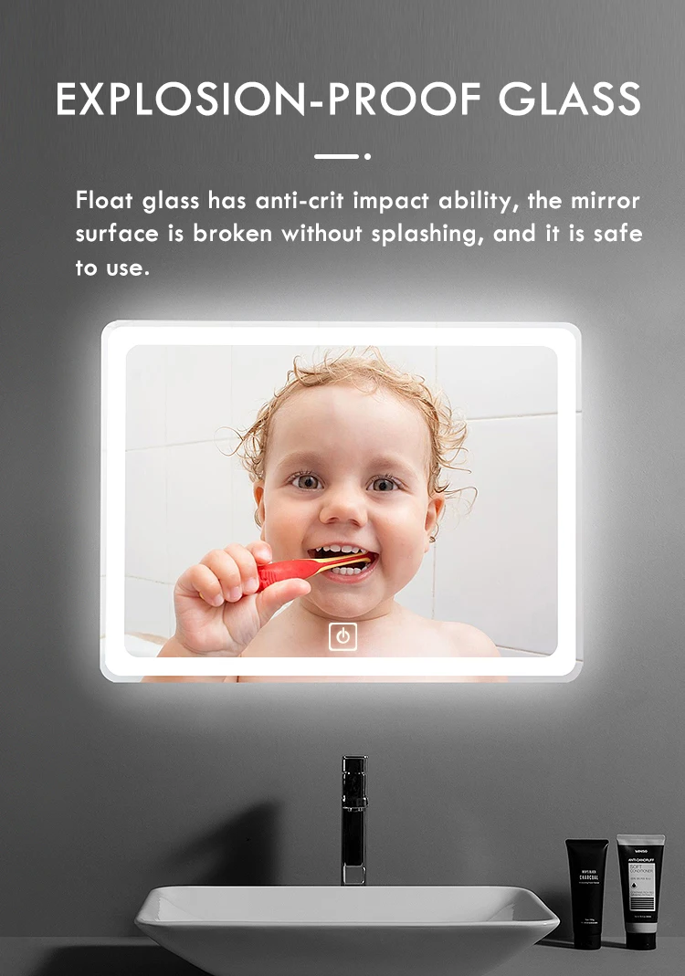 Rectangular Smart Bathroom Mirror 3 Color Adjustable LED Light Mirror