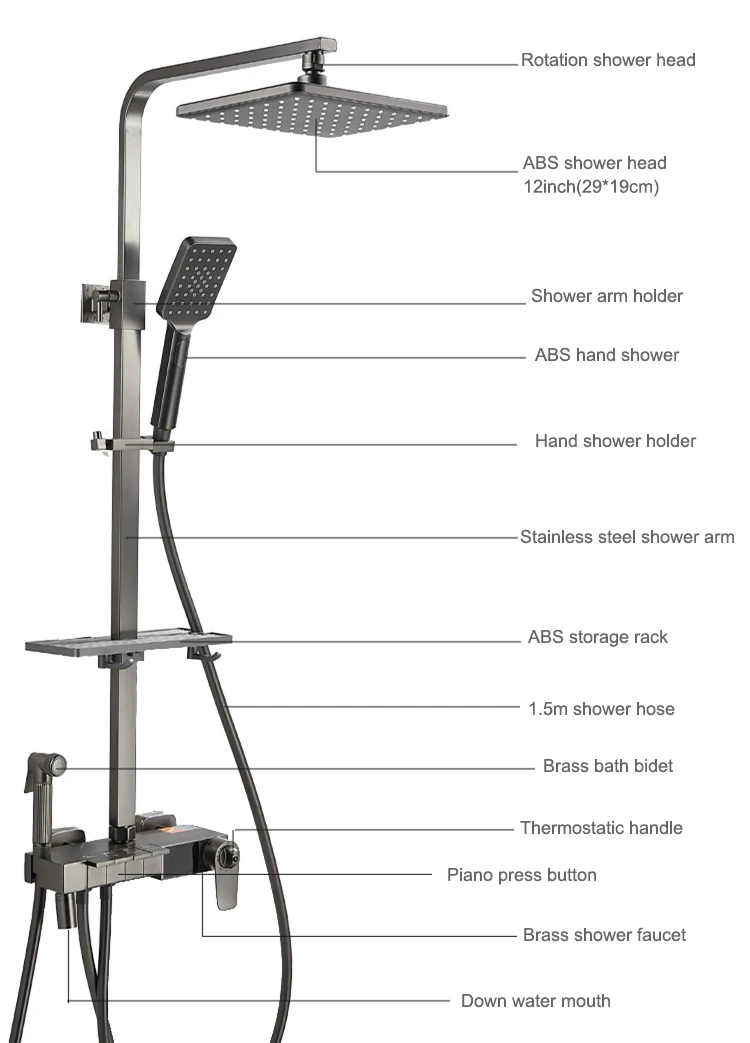 Shower Mixer Tap Rainfall Shower Head Thermostatic Shower System