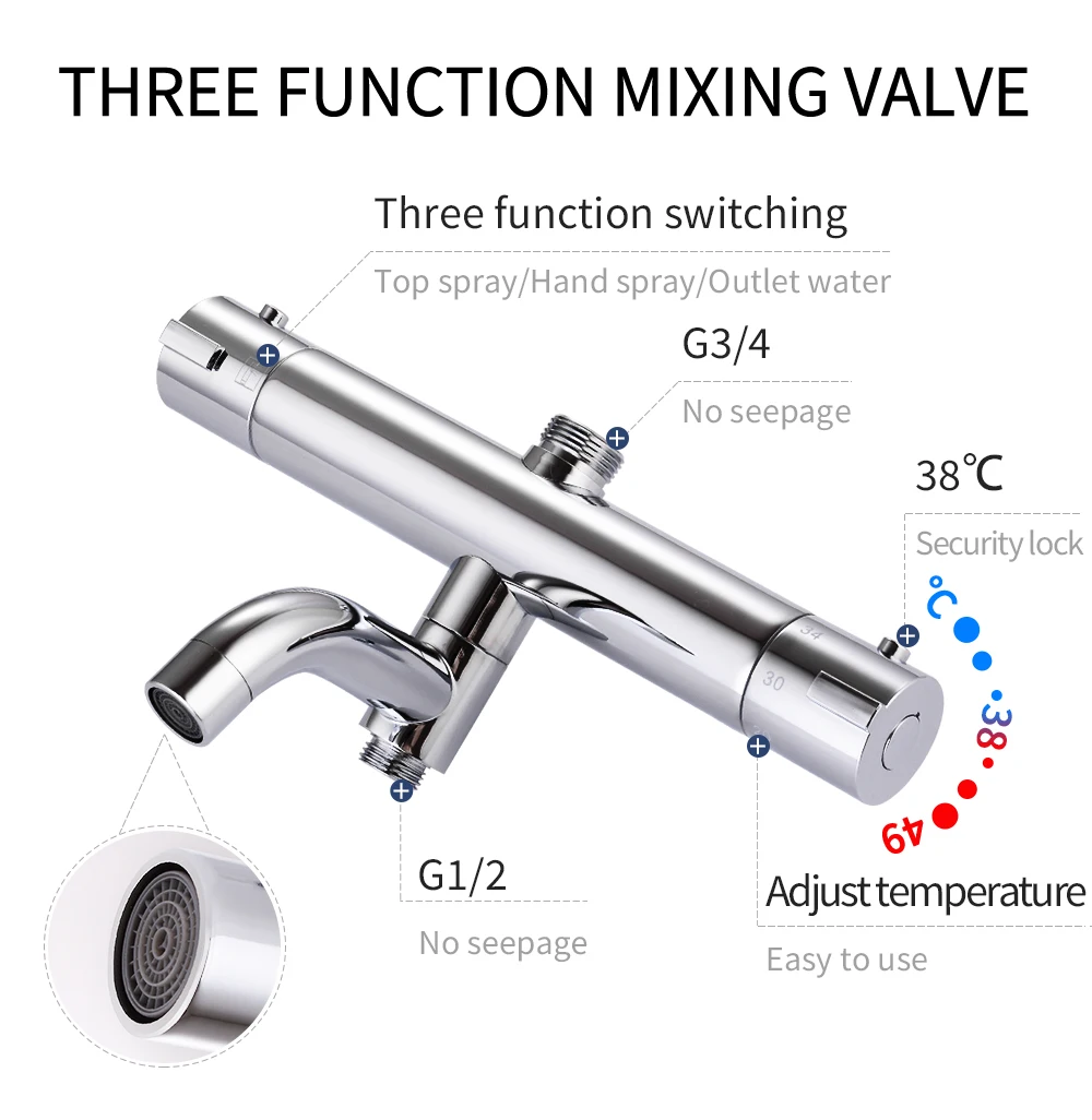 Bathroom Shower Mixer Brass Thermostatic Shower Tap Water Mixer