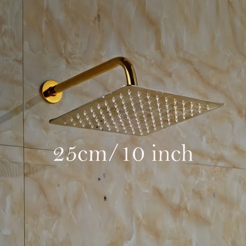 Ultrathin Stainless Steel Golden Colored Rainfall Type Shower Head with Wall Mount Shower Arm