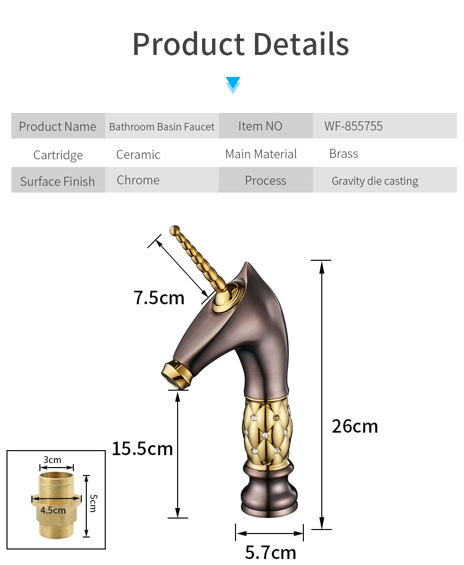 Horse Head Tap Solid Brass Deck Mounted Single Long Handle Mixer Taps